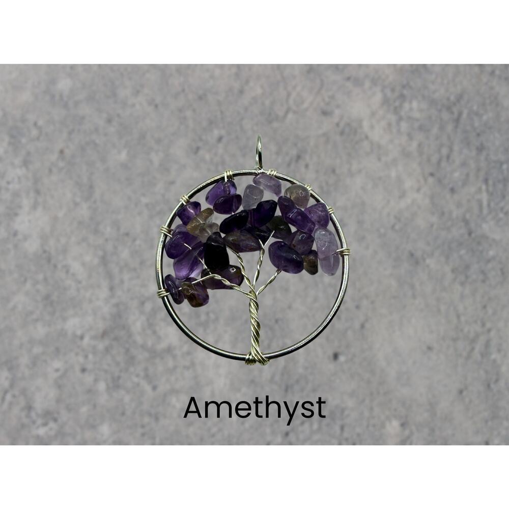 Amethyst Tree of Life Silver Necklace Crystal Pendant Fairycore Boho
